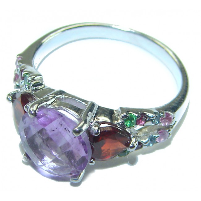 Purple Rose Authentic 4.2 carat Amethyst .925 Sterling Silver handmade Ring s. 7 1/4