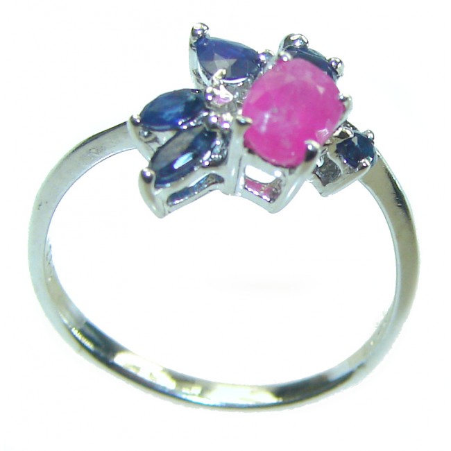 1.95 carat genuine Ruby Sapphire .925 Silver handcrafted Cocktail Ring s. 7 3/4