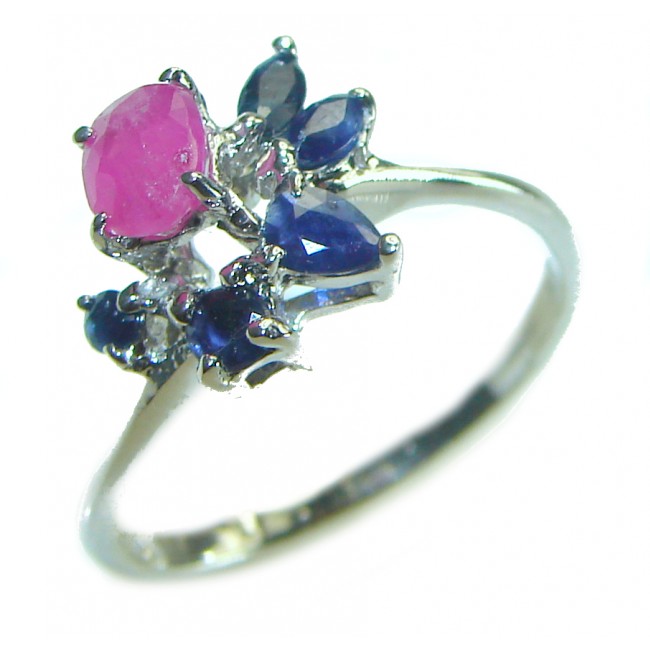 1.95 carat genuine Ruby Sapphire .925 Silver handcrafted Cocktail Ring s. 7 3/4