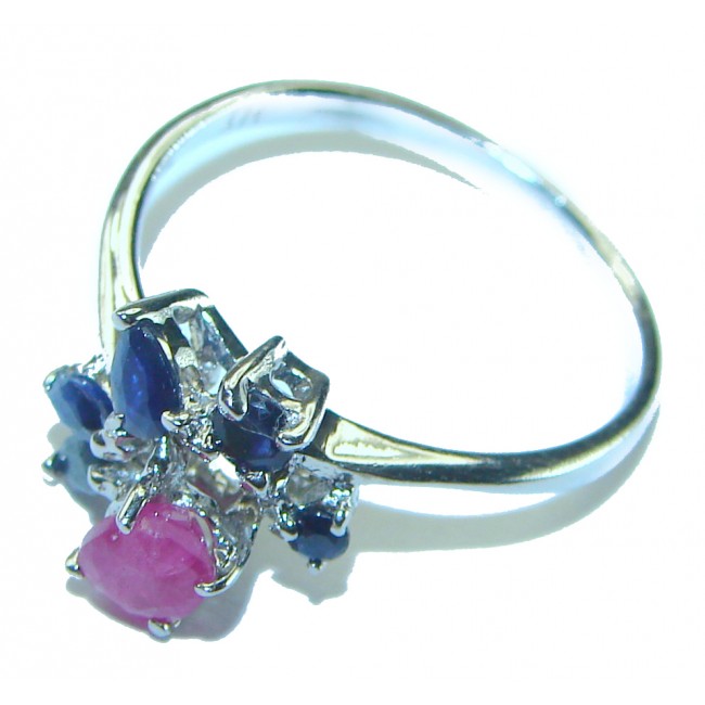 1.95 carat genuine Ruby Sapphire .925 Silver handcrafted Cocktail Ring s. 7 3/4