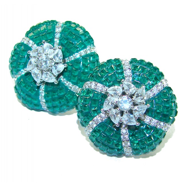 Born to Glam floral-inspired authentic Emerald .925 Sterling Silver handcrafted earrings