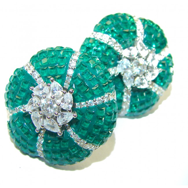 Born to Glam floral-inspired authentic Emerald .925 Sterling Silver handcrafted earrings