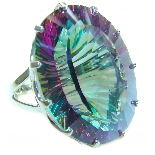 Massive 45.8 carat Mystic Topaz .925 Sterling Silver handcrafted Large ring size 6 1/4