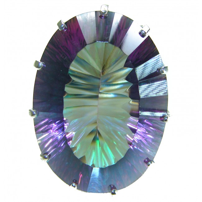 Massive 45.8 carat Mystic Topaz .925 Sterling Silver handcrafted Large ring size 6 1/4