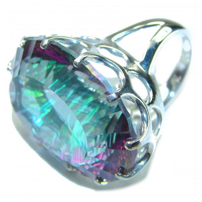 Massive 45.8 carat Mystic Topaz .925 Sterling Silver handcrafted Large ring size 6 1/4