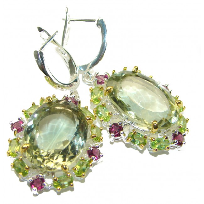 A Heritage in Bloom Green Amethyst .925 Sterling Silver handmade Large Statement Earrings