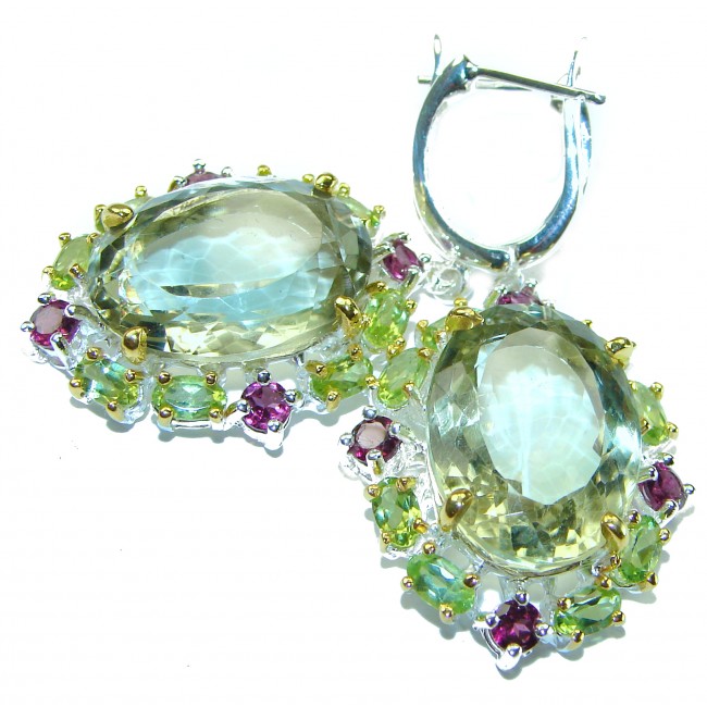 A Heritage in Bloom Green Amethyst .925 Sterling Silver handmade Large Statement Earrings