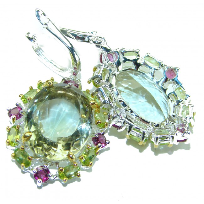 A Heritage in Bloom Green Amethyst .925 Sterling Silver handmade Large Statement Earrings