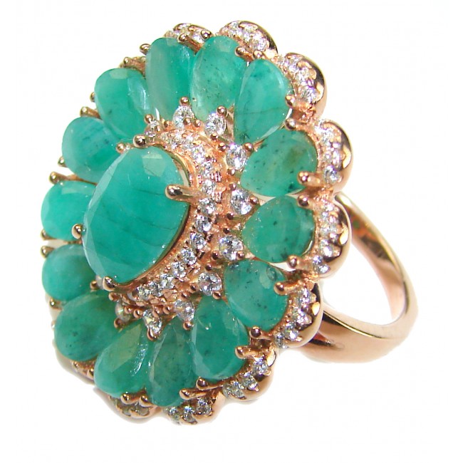 Anastasia 10.5 carat Colombian Emerald 14K Rose Gold over .925 Sterling Silver handmade Ring size 7 1/4