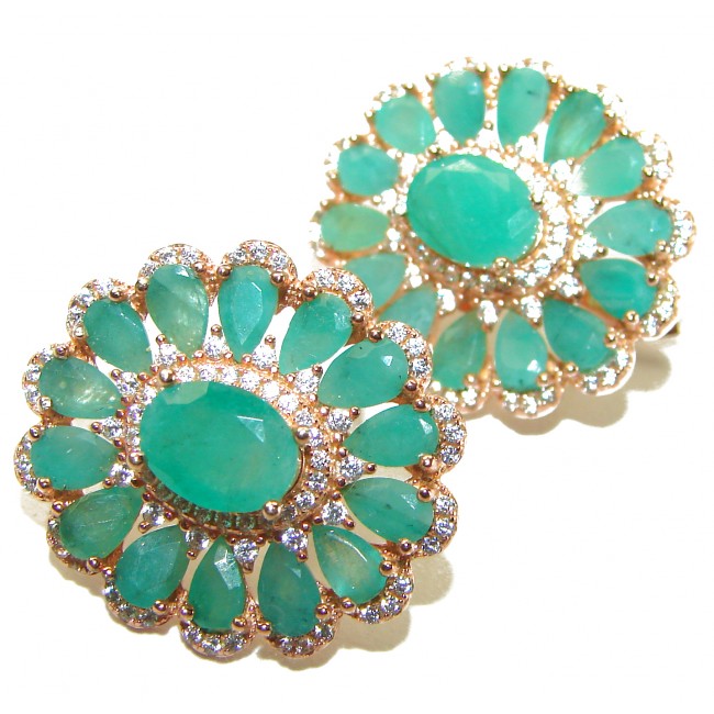 Anastasia 10.5 carat Colombian Emerald 14K Rose Gold over .925 Sterling Silver handcrafted earrings