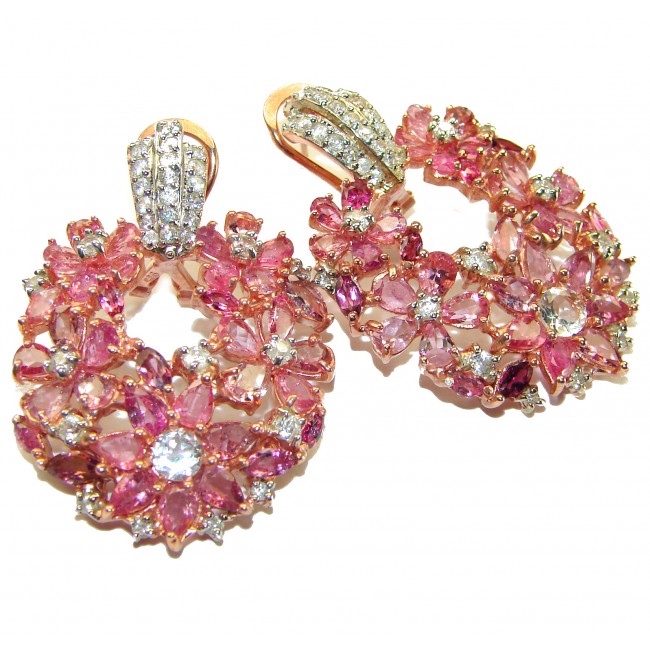 Bella Rosa authentic Pink Sapphire 18K Gold over .925 Sterling Silver handcrafted Statement earrings