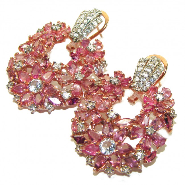 Bella Rosa authentic Pink Sapphire 18K Gold over .925 Sterling Silver handcrafted Statement earrings