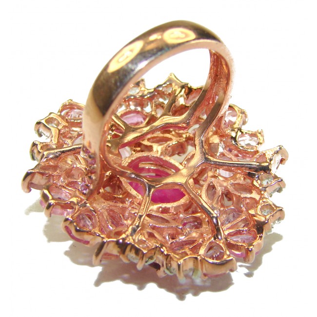 Bella Rosa authentic Ruby Pink Sapphire 18K Gold over .925 Sterling Silver handcrafted Statement Large Cocktail Ring s. 7 1/2