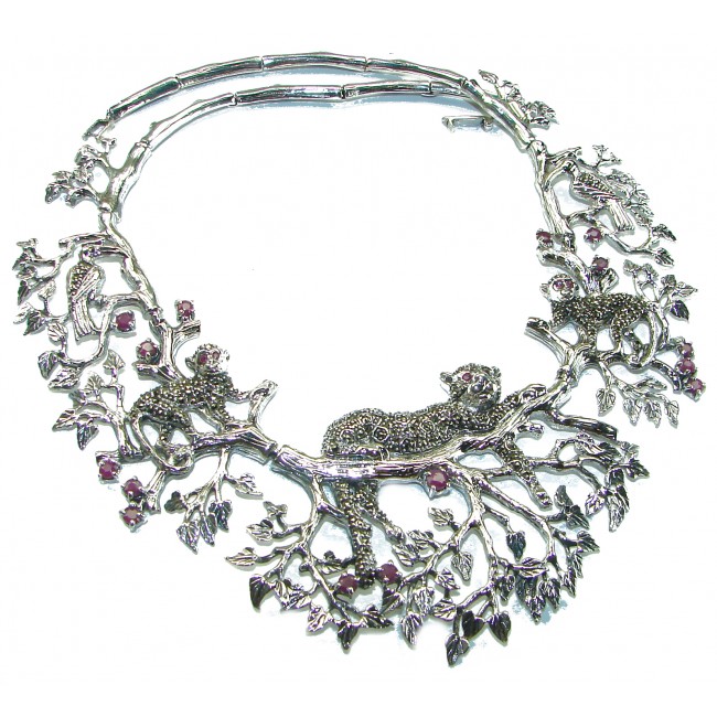 Wild Jangle Large authentic Ruby Marcasitre .925 Sterling Silver handcrafted Statement necklace