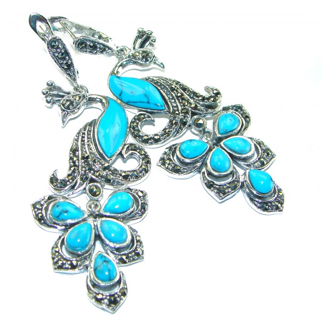 Great authentic inlay Turquoise .925 Sterling Silver handcrafted Earrings