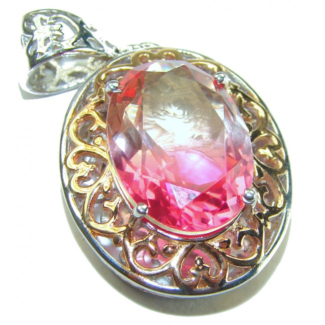 Best quality Genuine Pink Topaz 2 tones .925 Sterling Silver handcrafted pendant