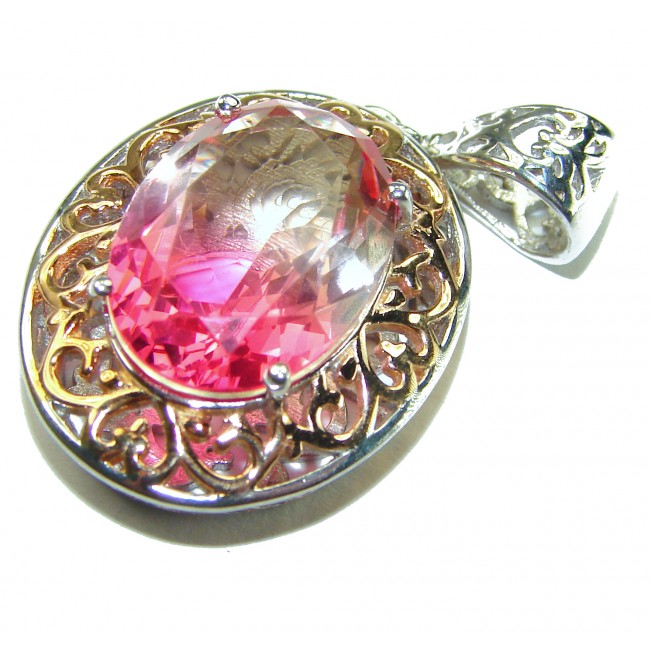 Best quality Genuine Pink Topaz 2 tones .925 Sterling Silver handcrafted pendant