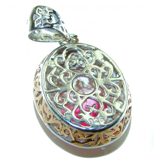 Best quality Genuine Pink Topaz 2 tones .925 Sterling Silver handcrafted pendant