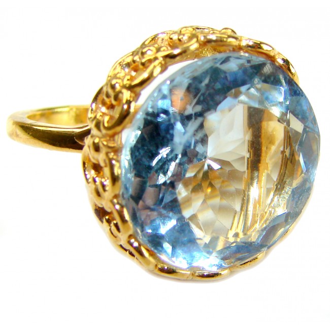 Precious 29.5 carat AQUAMARINE 14k Gold over .925 Sterling Silver Handcrafted Large Ring size 8