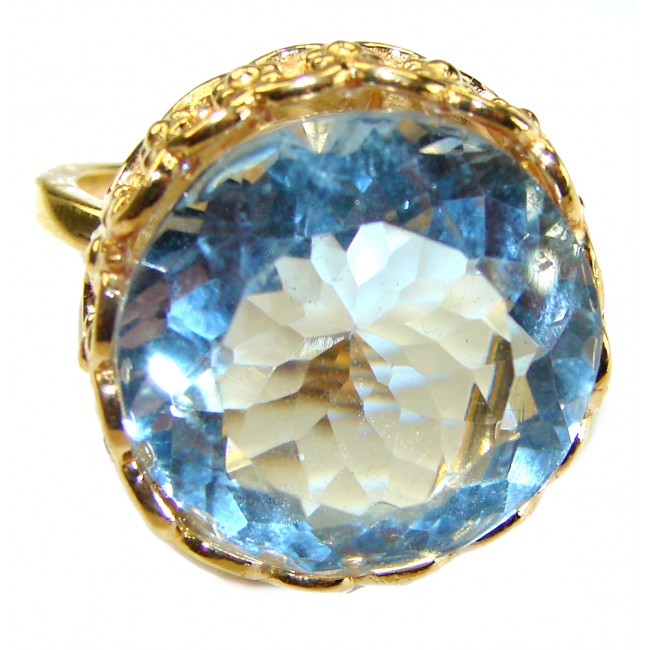 Precious 29.5 carat AQUAMARINE 14k Gold over .925 Sterling Silver Handcrafted Large Ring size 8