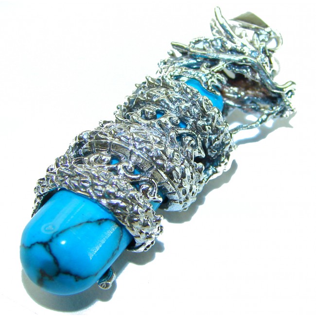 Wild Dragon Turquoise Marcasite .925 Sterling Silver handmade Pendant