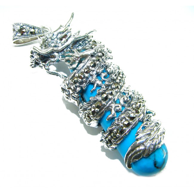 Wild Dragon Turquoise Marcasite .925 Sterling Silver handmade Pendant