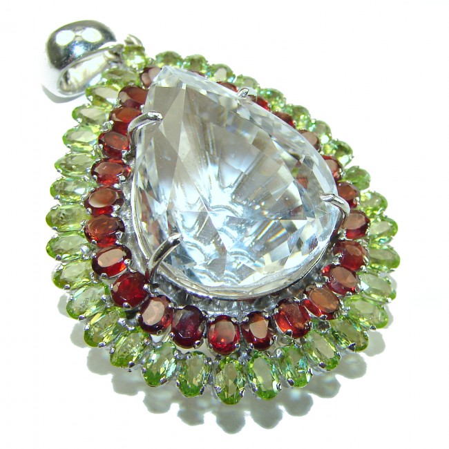 Vintage style Beauty genuine 55.5 carat White Topaz .925 Sterling Silver handmade Pendant