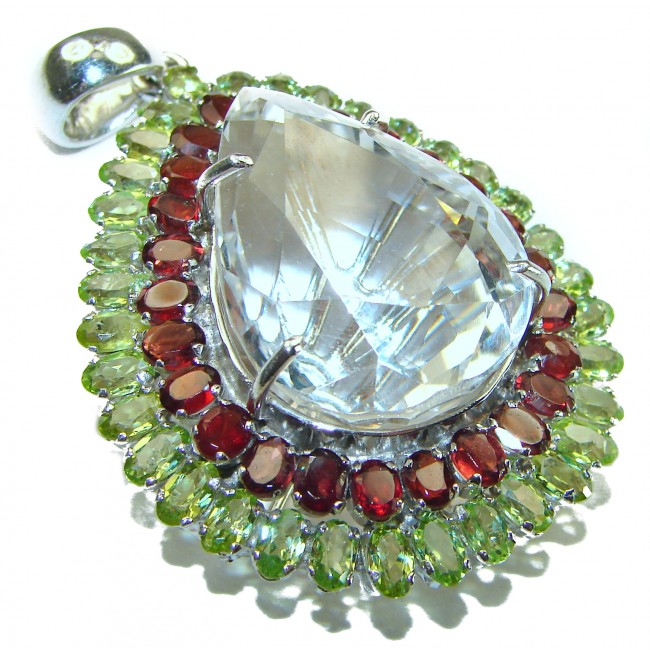 Vintage style Beauty genuine 55.5 carat White Topaz .925 Sterling Silver handmade Pendant