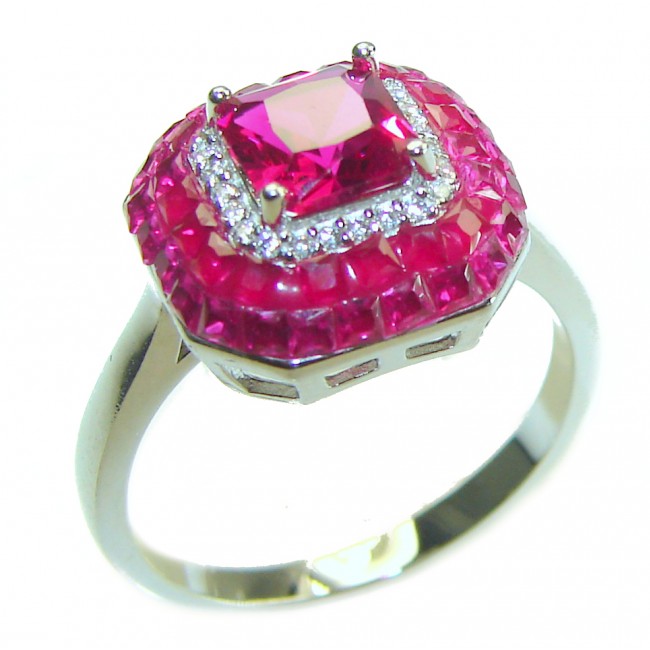 Red Brilliance 4.5 carat Ruby .925 Silver handcrafted Ring s. 8