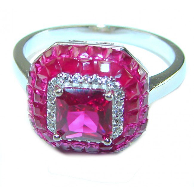 Red Brilliance 4.5 carat Ruby .925 Silver handcrafted Ring s. 8