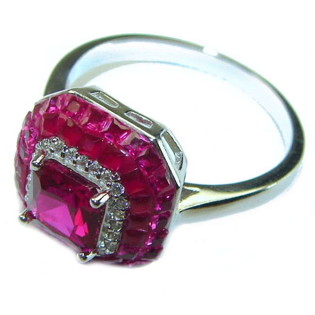 Red Brilliance 4.5 carat Ruby .925 Silver handcrafted Ring s. 8