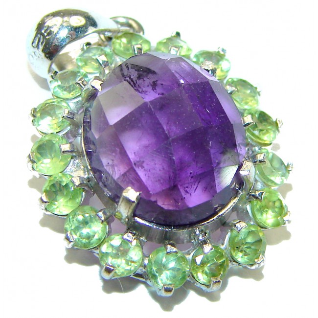 Spectacular 8.5 CARAT Amethyst Peridot .925 Sterling Silver handcrafted Pendant