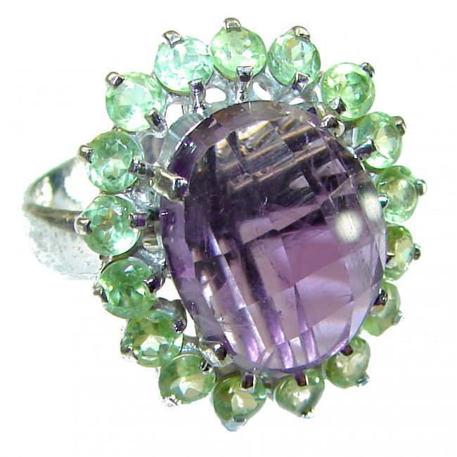 Spectacular 11.5 CARAT Amethyst Peridot .925 Sterling Silver Handcrafted Ring size 7 1/2