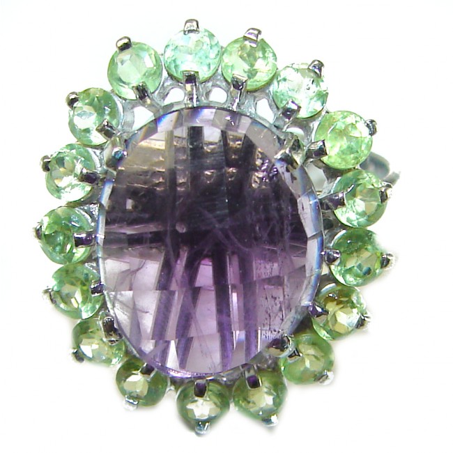 Spectacular 11.5 CARAT Amethyst Peridot .925 Sterling Silver Handcrafted Ring size 7 1/2