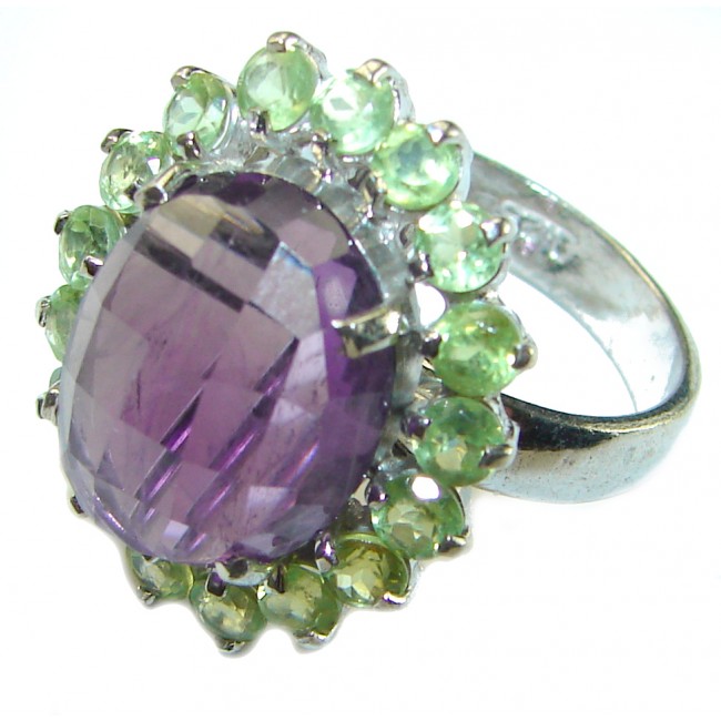 Spectacular 11.5 CARAT Amethyst Peridot .925 Sterling Silver Handcrafted Ring size 7 1/2