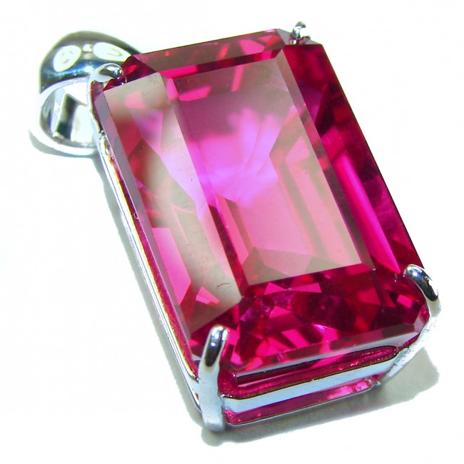 Baguette cut cut 36.4 carat Pink Sapphire .925 Sterling Silver handcrafted pendant