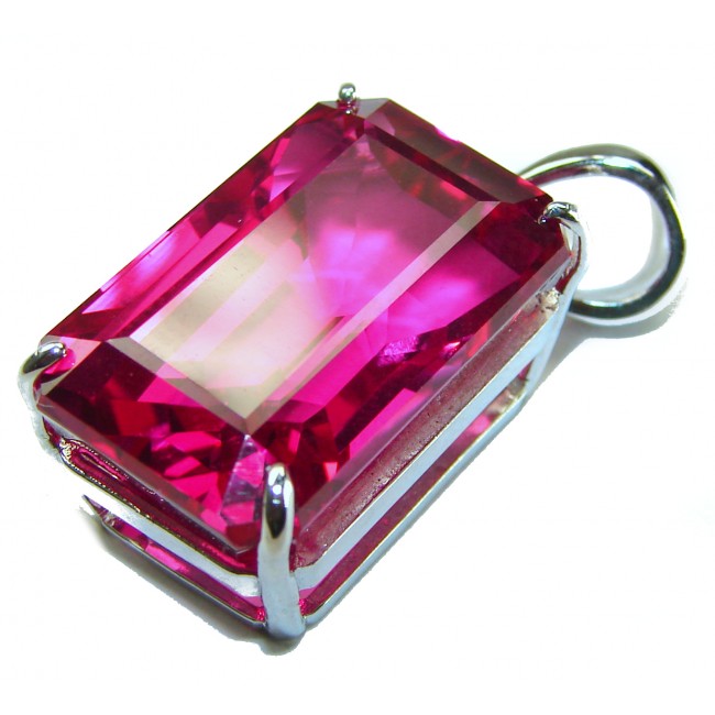 Baguette cut cut 36.4 carat Pink Sapphire .925 Sterling Silver handcrafted pendant