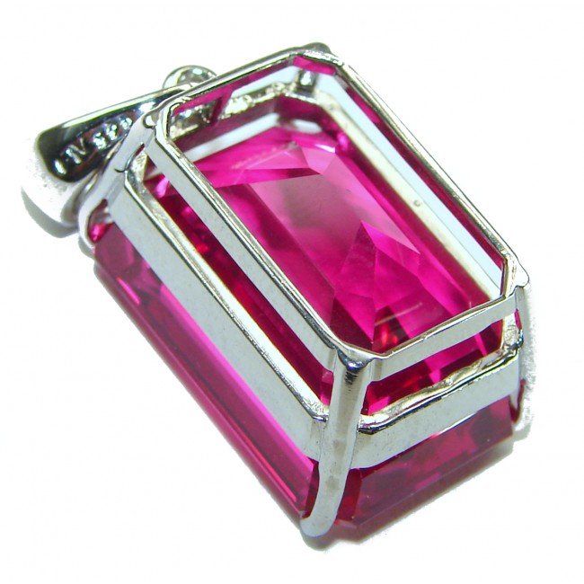 Baguette cut cut 36.4 carat Pink Sapphire .925 Sterling Silver handcrafted pendant