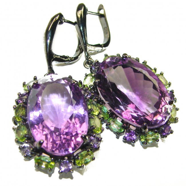 Allure Natural Amethyst black rhodium over .925 Sterling Silver handcrafted Large earrings