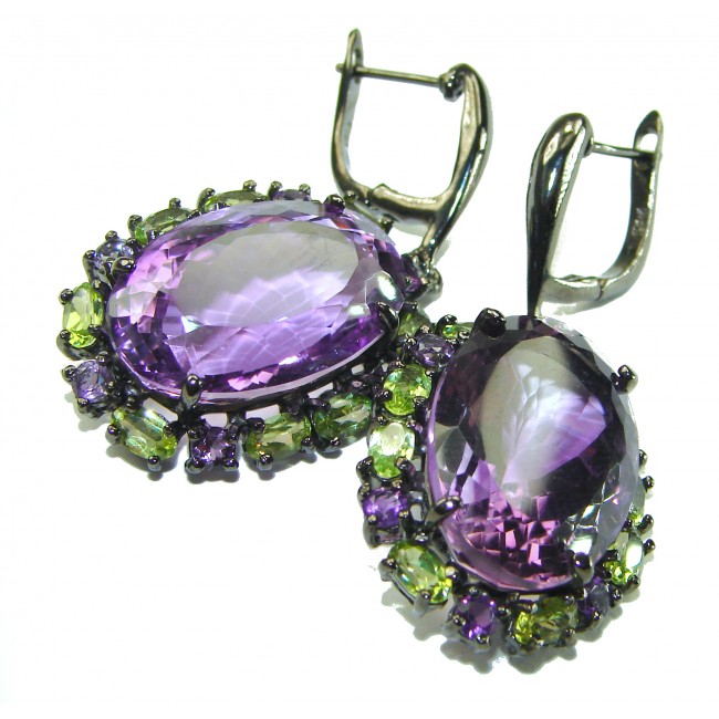 Allure Natural Amethyst black rhodium over .925 Sterling Silver handcrafted Large earrings