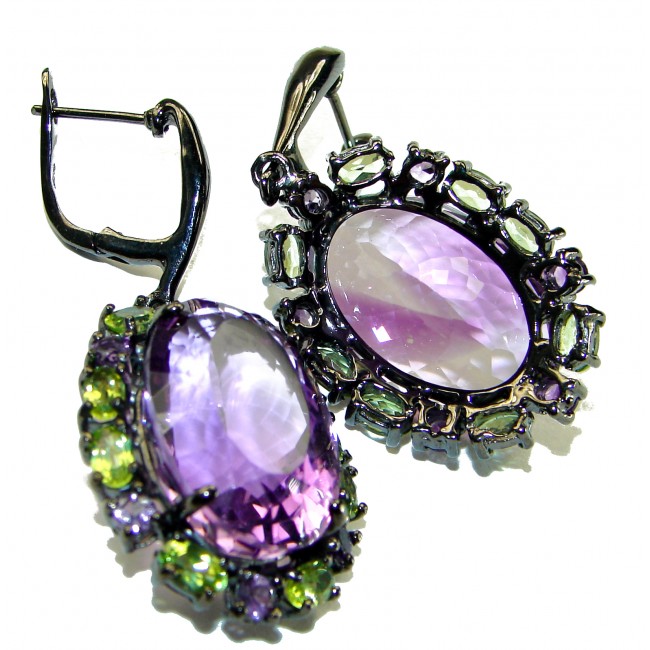 Allure Natural Amethyst black rhodium over .925 Sterling Silver handcrafted Large earrings