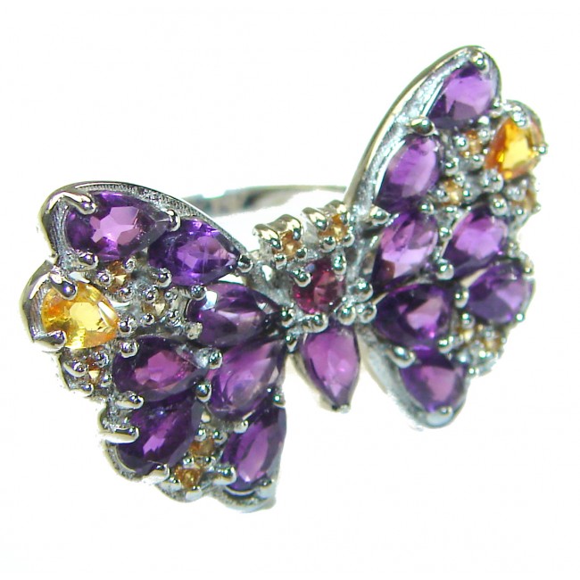 Spectacular Butterfly Amethyst Citrine .925 Sterling Silver Handcrafted Ring size 7 3/4