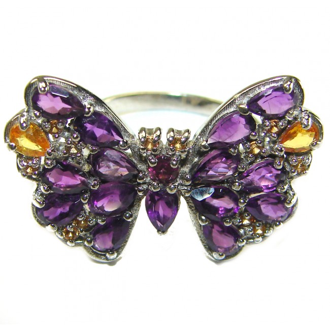 Spectacular Butterfly Amethyst Citrine .925 Sterling Silver Handcrafted Ring size 7 3/4