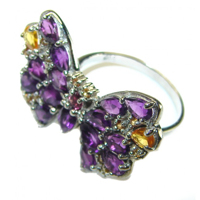 Spectacular Butterfly Amethyst Citrine .925 Sterling Silver Handcrafted Ring size 7 3/4