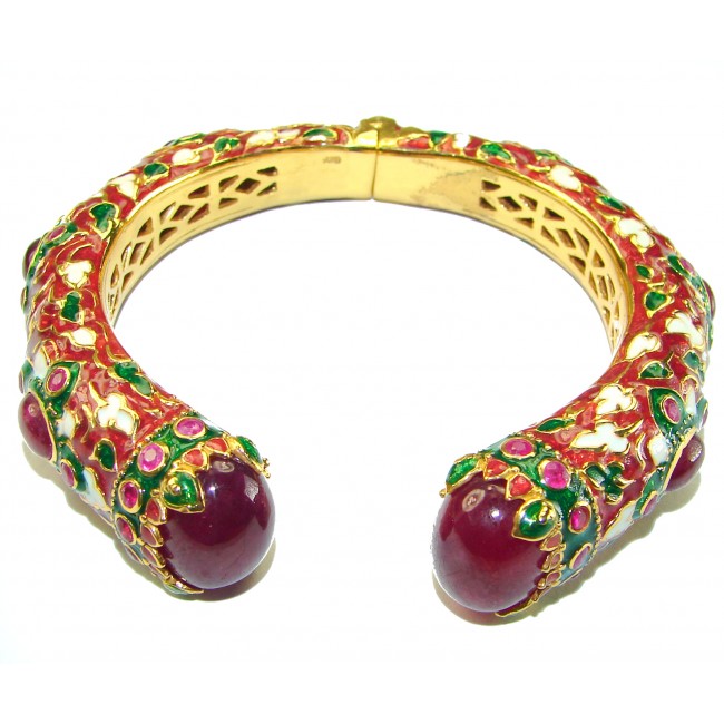 Truly Spectacular authentic 19.5 carat Ruby Enamel 18K Gold over .925 Sterling Silver handmade bangle Bracelet