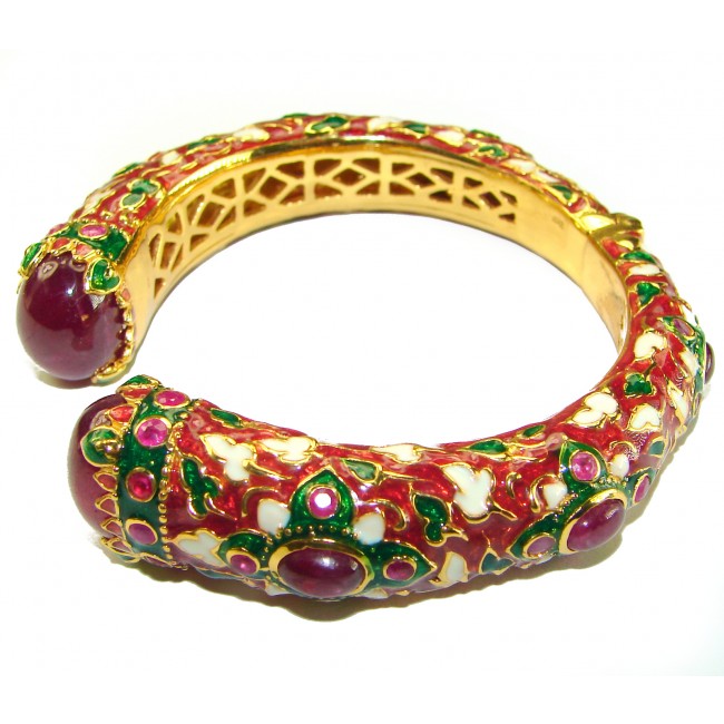 Truly Spectacular authentic 19.5 carat Ruby Enamel 18K Gold over .925 Sterling Silver handmade bangle Bracelet