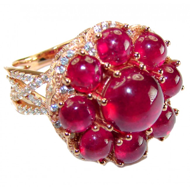 Highly Selected AUTHENTIC Ruby - Oval Cut - 36.5 carat 18K Rose Gold over .925 Silver handcrafted Cocktail Ring s. 7 1/2