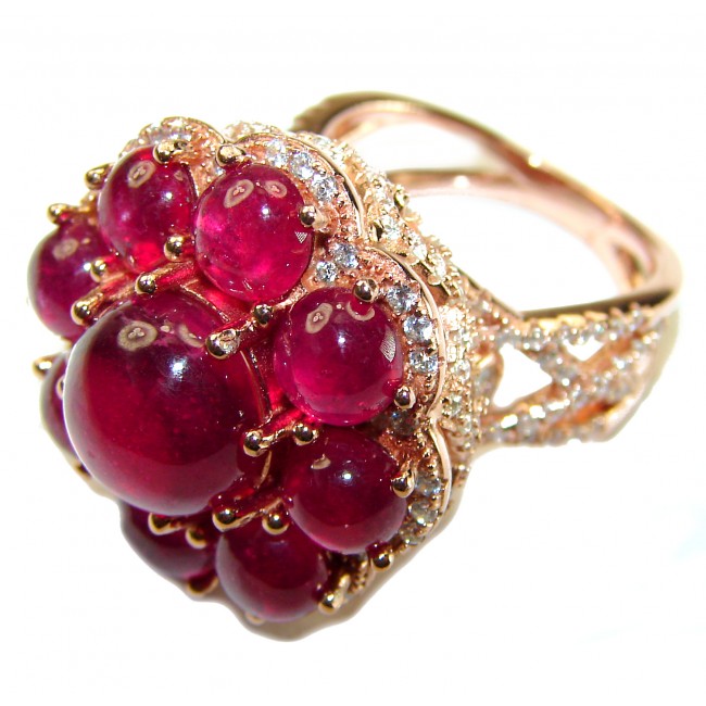 Highly Selected AUTHENTIC Ruby - Oval Cut - 36.5 carat 18K Rose Gold over .925 Silver handcrafted Cocktail Ring s. 7 1/2