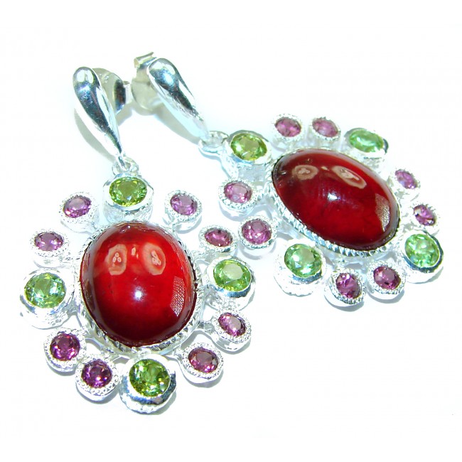 Luxurious oversized natural Garnet Peridot .925 Sterling Silver handmade earrings