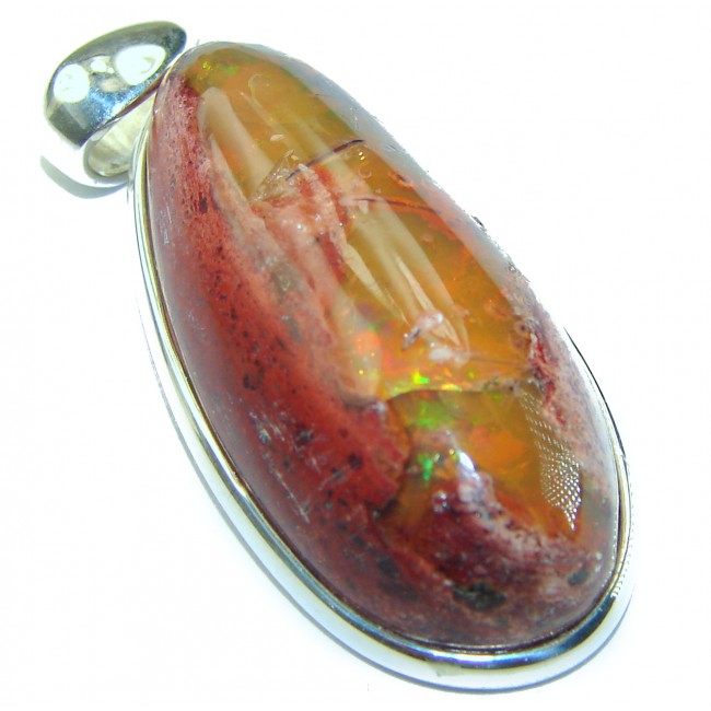 Natural 33.2 carat Mexican Fire Opal .925 Sterling Silver handmade Pendant